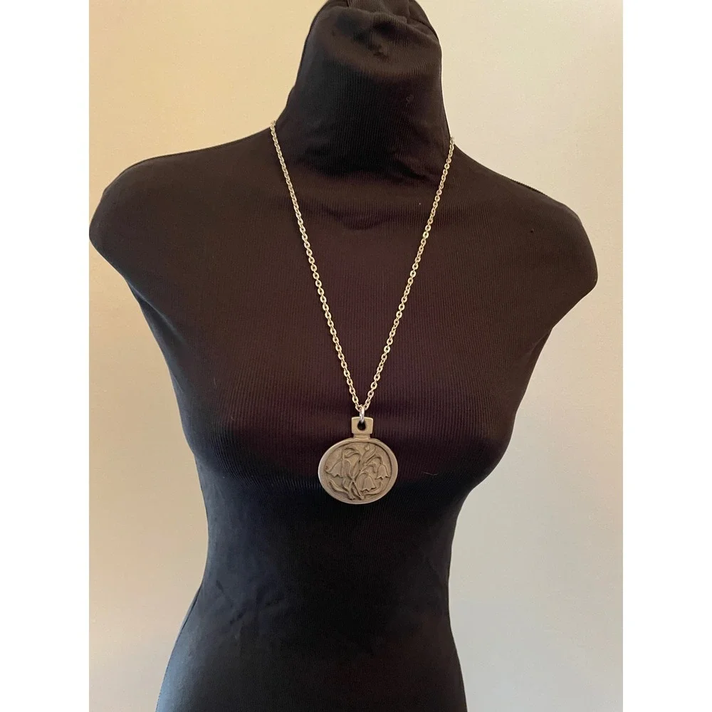 Rune Tennesmed‎ Sweden Pewter Lily of the Valley Pendant Necklace Vintage MCM
